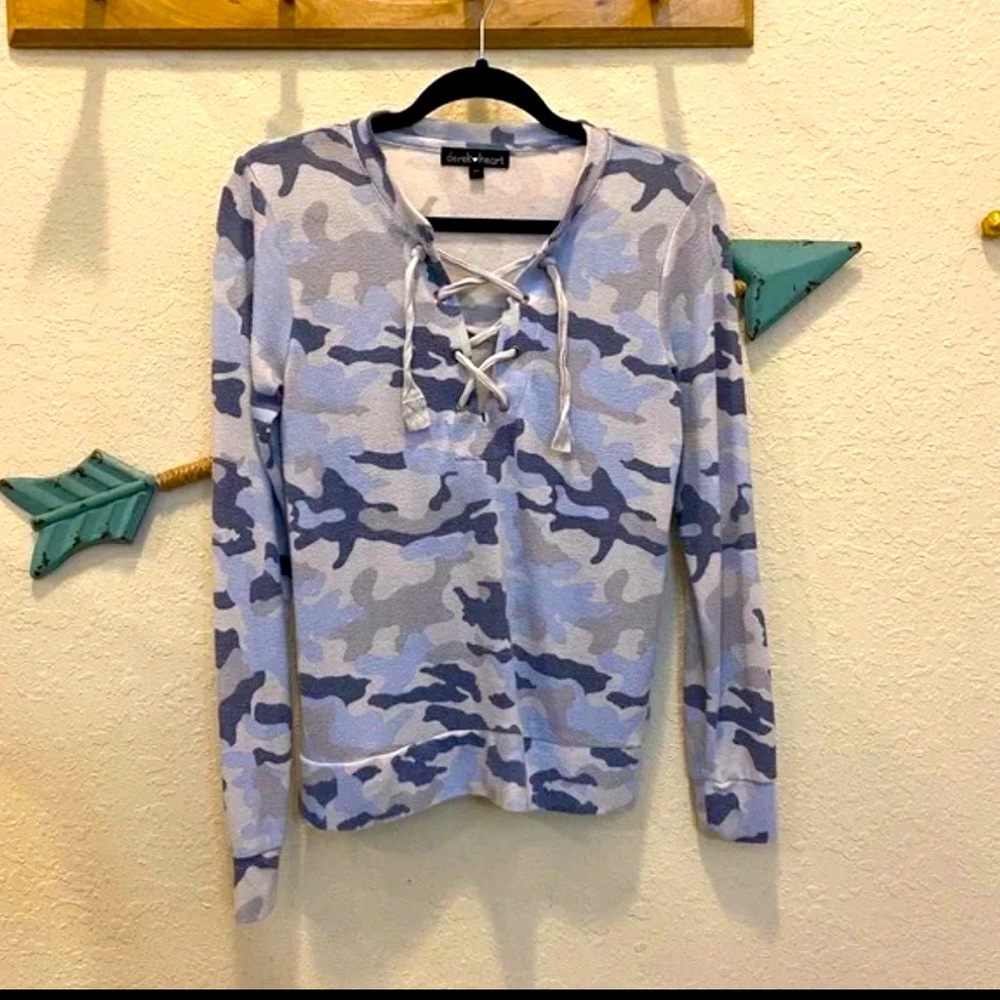 Super Cozy Blue Camo V Neck Sweater